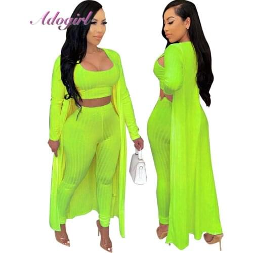 Women Autumn Three Piece Set Casual Solid Spaghetti Tank Tops + Cloak + Joggers Pants Suit Outfit Sportwear Tracksuit Fitness