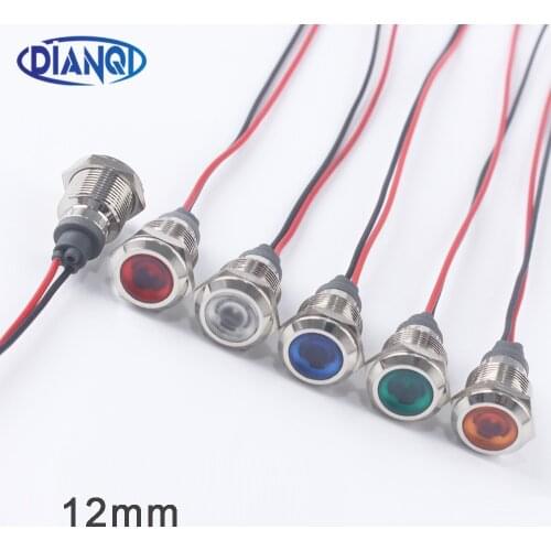1PC 12mm LED Metal Indicator Light Instruction Signal Dot Lamp Red Yellow Blue Green White 3-6V 12-24V 110-220V