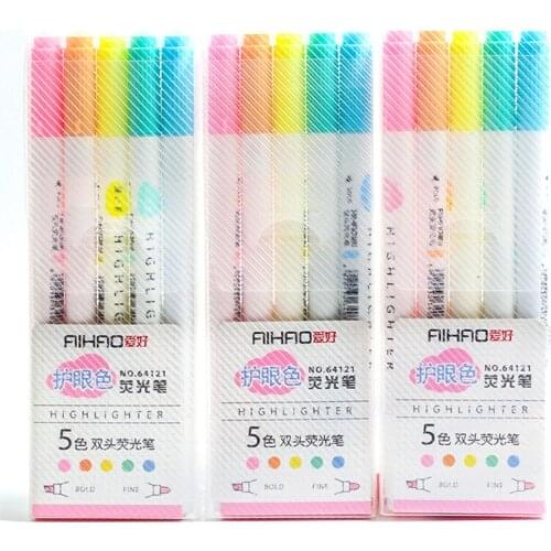 5 pcs/lot Eye Protection Highlighter Dual Bold Fine Tip Milkliner Art Markers Pens Drawing Pen School Stationery Gifts