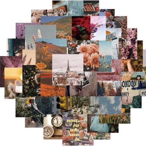 56pcs Retro landscape Cartoon scrapbooking Stickers packs Waterproof Skateboard Suitcase Guitar Graffiti decals pasters Kid Toy