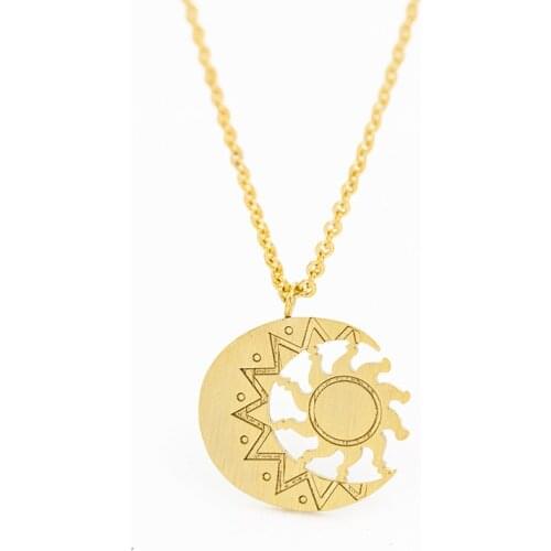 Antique Moon And Sun Charm Necklace Womens Fashion Jewelry Stainless Steel Astrology Tattoo Necklace Collier Bijoux Femme Bff