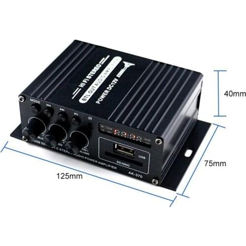 Audio Power Amplifier Bluetooth 2 Channels Stereo Digital Car Amplifier with Remote Control for Home Outdoor