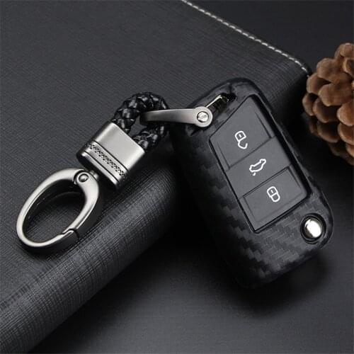 Car Key Case Cover For Seat Ibiza FR Leon 2 MK1 FR 1M MK3 MK2 5F Altea Ateca For Skoda Octavia Carbon Fiber Key Shell Keyring
