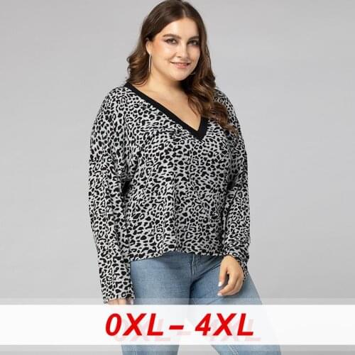 Blouse Leopard Print V-neck Pullover Female Plus Size Long Sleeve Womens Blouse Spring new Vintage Large Size Shirt Casual Tops