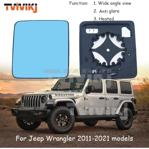 TVYVIKJ Side Rearview Mirror Blue Glass Lens For Jeep Wrangler 2008-2020 Wide Angle View anti glare door mirror Wing