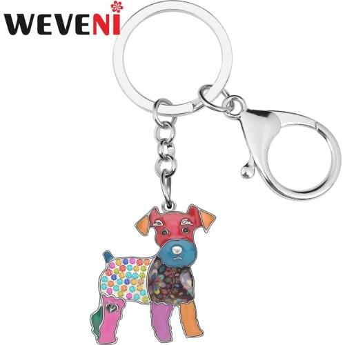 Weveni Enamel Standing Schnauzer Dog Key Chains Animal Pets Key Rings Jewelry For Women Girls Teens Pet Lovers Gifts Decorations