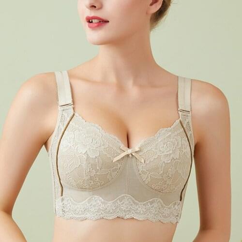 Women Bras Full Coverage Lace Embroidery Non Padded Adjustable Underwire Wire Free Push Up Bra Female Lingerie 34 36 38 40 C D E