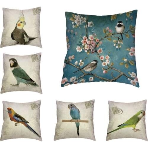Vintage Tropical Birds Pillow Case Couch Decoration Throw Pillows Cheap White Cushion Cover Parrot Thrush Outdoor Chair Pillows