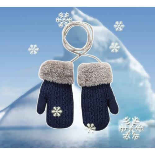ChildrenS Gloves 2021 Hot Sale Winter 1-4 Years Old Child Ouble-Layer Knitting Wool And Thick Velvet Hanging Neck Outdoor Glove