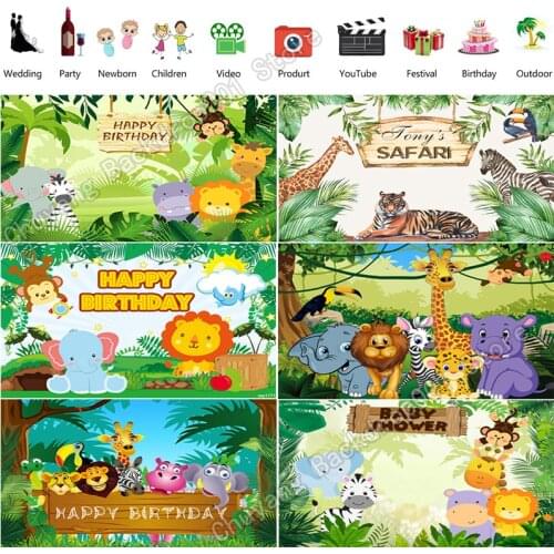 Forest Wild Animal Safari Jungle Newborn Baby Shower Boy 1st Birthday Party Decoration Backdrop Custom Photography Background