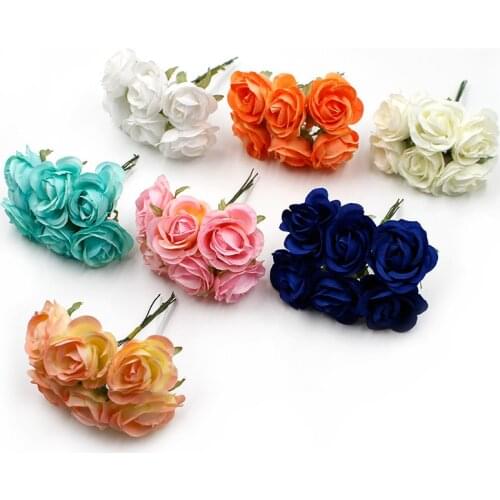 6pcs/lot Artificial Flower 4cm Silk Rose Bouquet for Wedding Home Decoration DIY Wreath Scrapbook Gift Box Flower