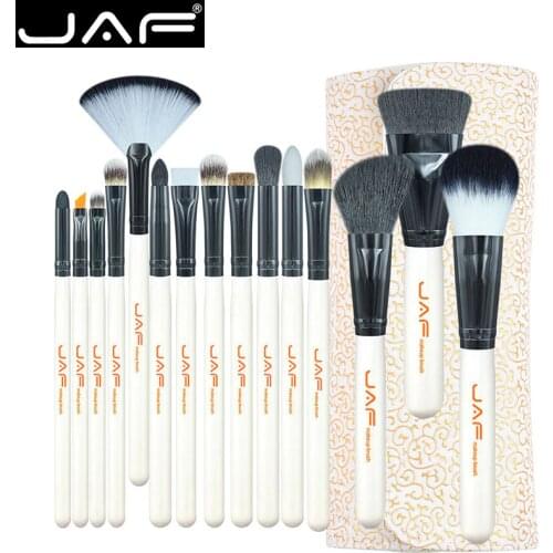 JAF Studio 15-piece Makeup Brush Kit Super Soft Hair PU Leather Case Holder Make Up Brush Set J1504C-W