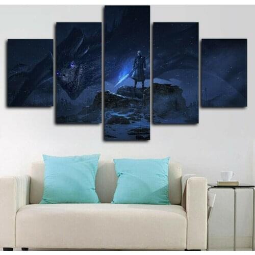 Dragon Night King 5 Pcs Canvas Picture Print Wall Art Canvas Painting Wall Decor for Living Room Poster No Framed