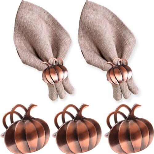 6Pack Bronze Pumpkin Napkin Ring Vintage Table Towel Napkin Buckle Halloween thanksgiving napkin Rings Set for Home Decor