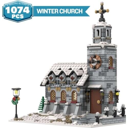 Creator City Street View Building Blocks Set MOC-58208 Winter Church Classic Architecture House Model Bricks Kids Toys Xmas Gift
