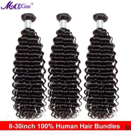 Maxine Deep Wave Bundles Brazilian Hair Weave Bundles Deal Natural Black Unprocessed Human Hair Extension 30 inch Bundles Deal