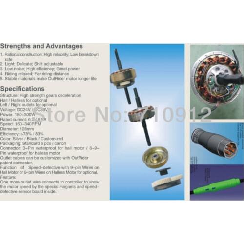 FreeShipping 48V 200-250W Front Roller-brake Brushless Gear Hall/No Hall Hub Motor For E-bike 340rpm OR01B3