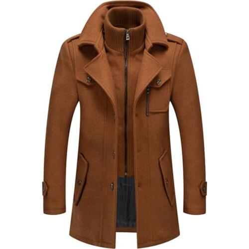 Mens Hooded Wool Jacket Winter Autumn Mens Long Windproof Wool Coat Casual Thick Slim Fit Jacket Male