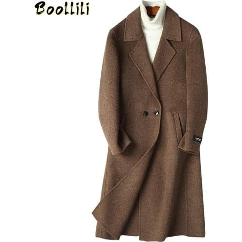 Boollili Mens 100% Wool Coat Spring Autumn Long Jacket Men Overcoat Double Breasted Abrigo Hombre 2020