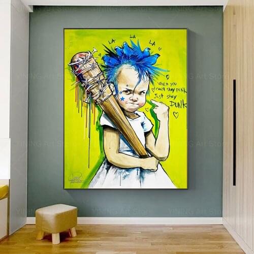 Stay Dunk Little Girl Portrait Canvas Painting Poster Print Wall Art Picture For Living Room Home Decor Frameless