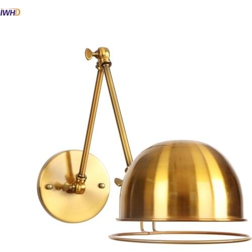 IWHD Adjustable Long Arm Gold Wall Lamp Bedroom Stair Mirror Light Loft Retro Wall Lights Fixtures LED Applique Murale Luminaire