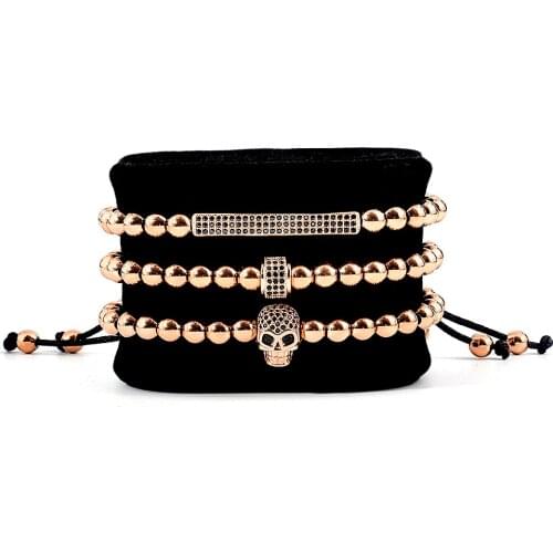 2021 Lastest Skull Four Different Colors Adjustable Braided Braiding Bracelet Pave CZ Zircon Bracelet Luxury Jewelry For Lovers