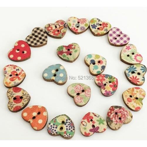 Wholesale 500 pack/lot Multicolor Heart Shaped 2 Holes Wood Sewing Buttons Scrapbooking Knopf Bouton (1pack=100pcs)