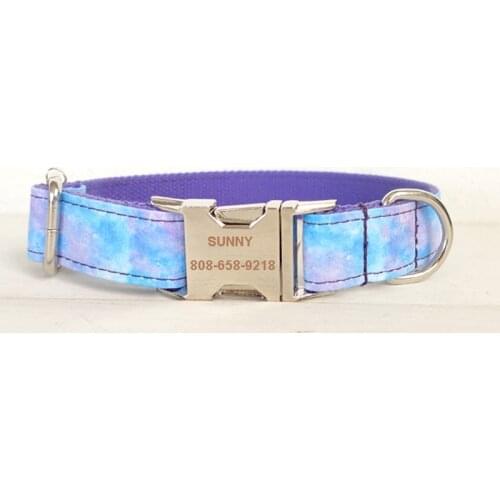 Personalized Pet Collar Nebula Pattern Custom Name ID Tag Adjustable Collars Lead Leash Set Free Engraving Dog Collars
