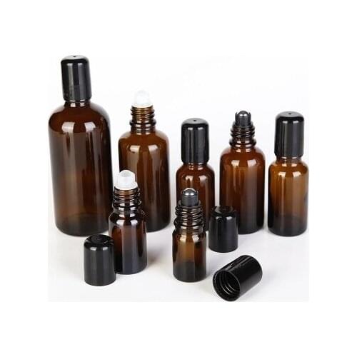 5ml 10ml 15ml 20ml 30ml Empty Black Glass Cosmetic Containers, DIY Glass Roll on Bottle, Essential Oil Refillable Glass Bottle