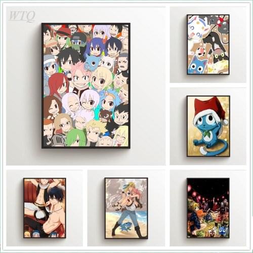 Fairy Tail Natsu Lucy Gray Happy Anime Posters Wall Poster Canvas Painting Wall Decor Posters Wall Art Picture Home Decoration