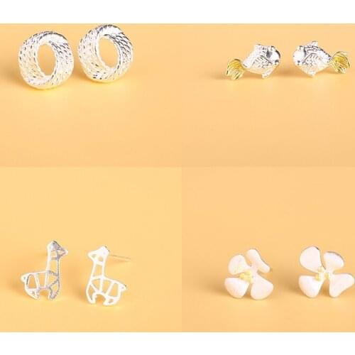 925 Sterling Silver Pin Flower hollow giraffe goldfish ring earrings, exquisite design, fashion accessories