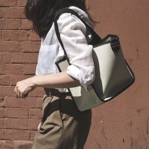 Fashion High Quality Canvas Cowhide Shoulder Bags Waterproof Tote Bag Japan Popular Female Shopping Bag Broadband Shoulder Bag