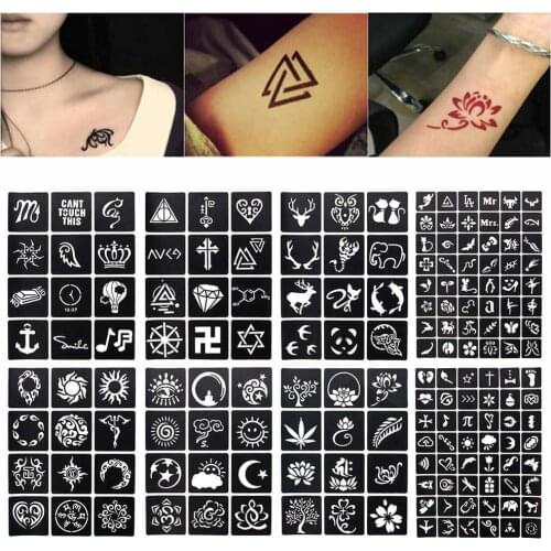 1 Sheet 48/12 Maps Glitter Tattoo Stencil Flower Geometry Drawing Templates Airbrush Women Kids Small Henna Tattoos #242097