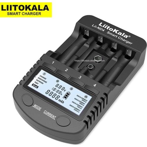 LiitoKala Lii-ND4 NiMH/Cd charger aa aaa charger LCD Display and Test battery capacity For 1.2V aa aaa and 9V batteries