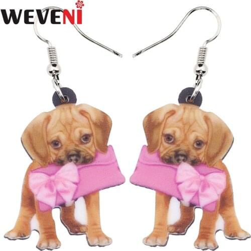 WEVENI Acrylic Anime Bowknot Puppy Dog Earrings Cute Long Dangle Drop Animal Jewelry For Women Ladies Teen Accessories Gift News