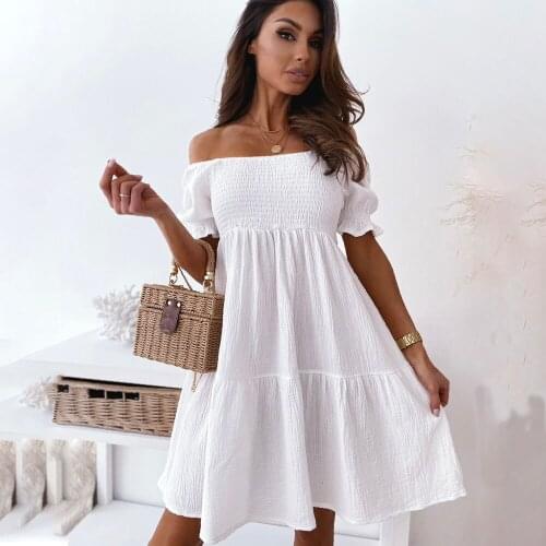 Women Sexy Backless Loose Big Hem Mini Dress 2021 Summer Casual Short Sleeve Ruffles Dresses Woman Fashion White Party Dress