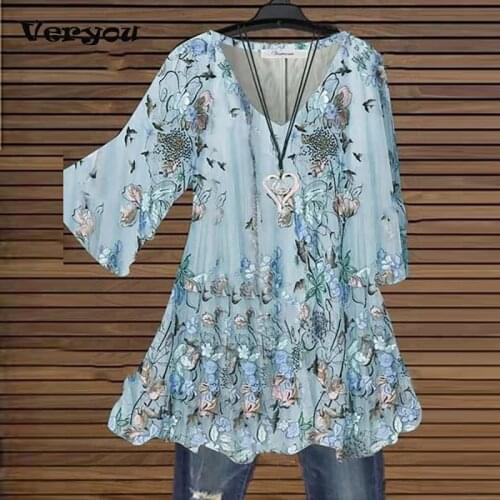 3XL Spring Floral Pint Women Dresses 2021 Summer Long Sleeve Loose Dress Plus Siz New Fashion V Neck Short Dress Party Dress