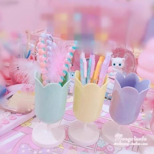 1pcs Candy Color Petal Shape Plastic Cosmetic Brush Pen Holder Desktop Sundries Storage Box Organizer Stationery For Home Office