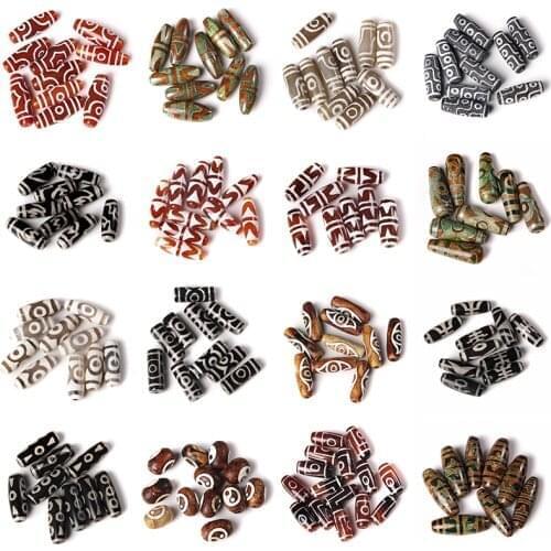 2PCS Vintage Green Stone Natural Tibetan Dzi Agates Stone Beads Oval Geometric Antique Agates Loose Beads For Jewelry Making