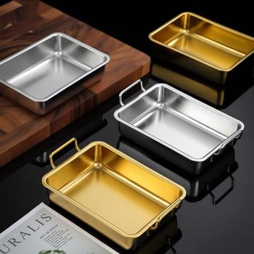 304 Square Plate Stainless Steel Fried Chicken Plate Creative Snack Plate with Ears Candy Dessert Snacks Dried Fruit Plate Tray