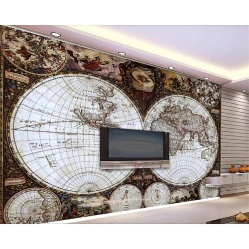 Beibehang Customized large bar corridor background wallpaper cafe retro world map background wall 3D bedroom wallpaper mural