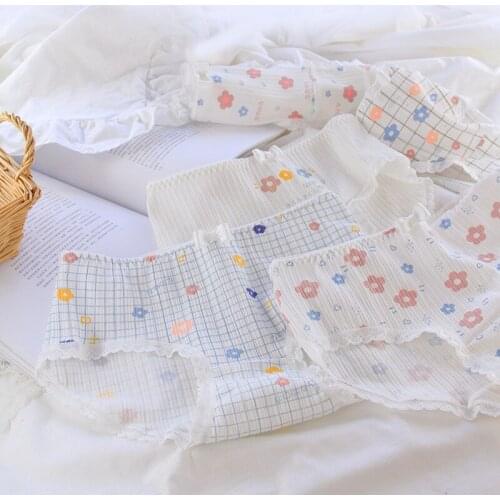 5pcs 10-20years old young girls cotton underwear comfortable 100%cotton crotch mid-waist women briefs threaded ladies underwear