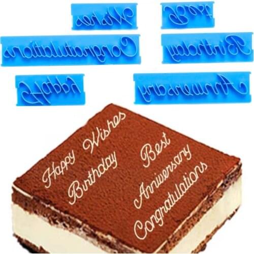 6Pcs / Set Handwriting Fondant Cake Embossing Mold Plastic Letters Decoration Tool for Happy Birthday Best Wishes Baking M56