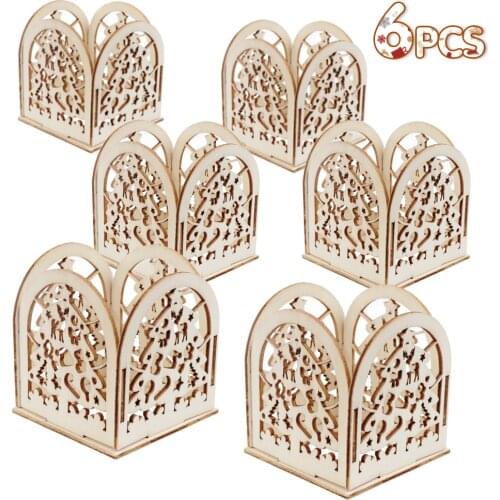 6pcs DIY Wood Candlestick Laser Cut Tealight Candle Holder Christmas Table Decoration New Year Gifts Christmas Decor for Home