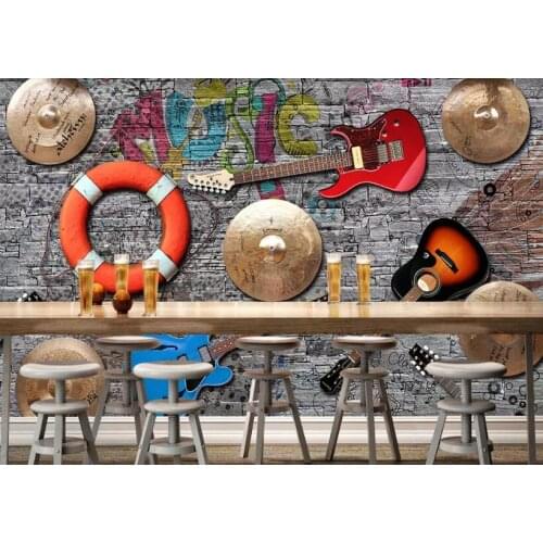 Bacal Custom Photo Wallpaper For Walls 3D Retro Guitar Notes Bar KTV Restaurant Cafe Background Wall Paper Mural Wall Art 3D