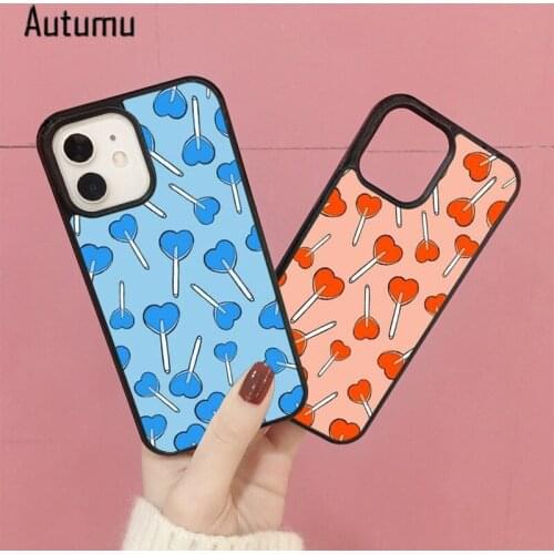 Phone Case for iPhone 12 mini X XS XR 11 Pro Max SE 2020 5 6S 7 8 Plus Samsung S8 S9 S10 S20 S21 Heart lollipop pattern Cover