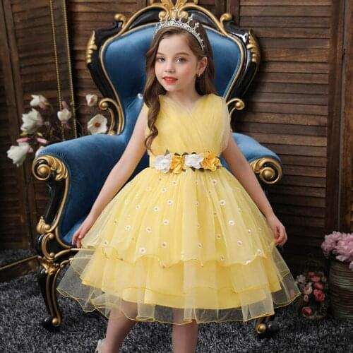 Childrens Dresses, Princess Dresses, Girls' Catwalk Costumes, Floral Dresses, Super Fairy Sleeveless Princess Dresses