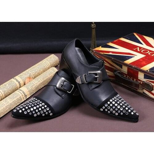 Men Pointed Toe Buckle Strap High Heel Shoes Italian Style Men Dress Shoes Party Wedding Shoes