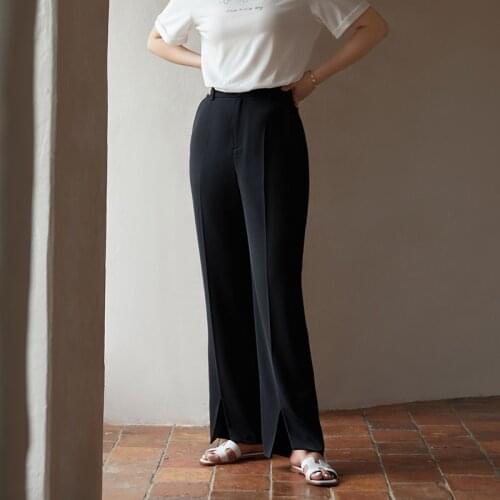 DUSHU Women Black Trousers Split Hem Suit Trousers