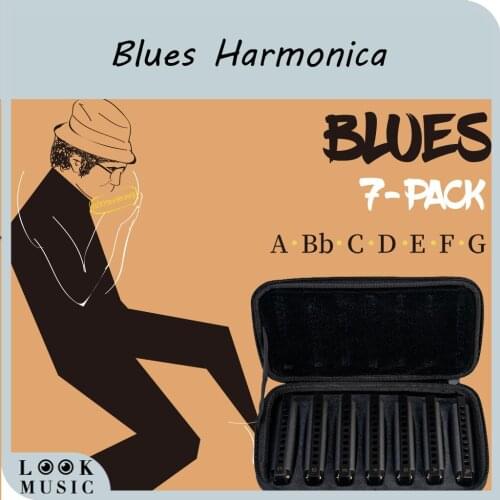 10 Tone Harmonica Set Piedmont Blues Harmonica Harp Set of 7 W/Case G, A, Bb, C, D, E, F